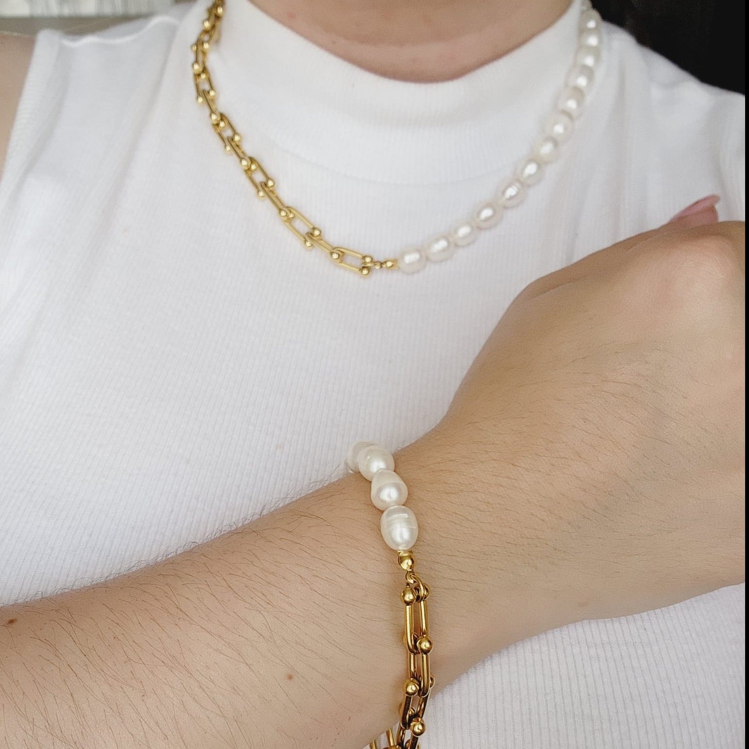 18K Gold Filled Beads Texturized Pearls Bracelet Exclusive at