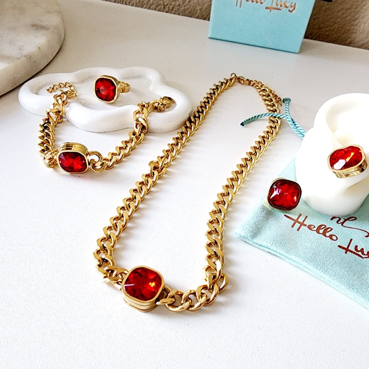 Golden Heart Crystal Necklace, Sparkle set, red Crystal Jewelry, red Necklace, Red Fine Jewelry, Luxury sparkle silver necklace, elegant link necklace, elegant pearls necklace, gift for women, jewelry necklace for women, christmas gift for women, mom gift ideas, mothers day gift, gift for wife, pearls necklace, pearls jewelry