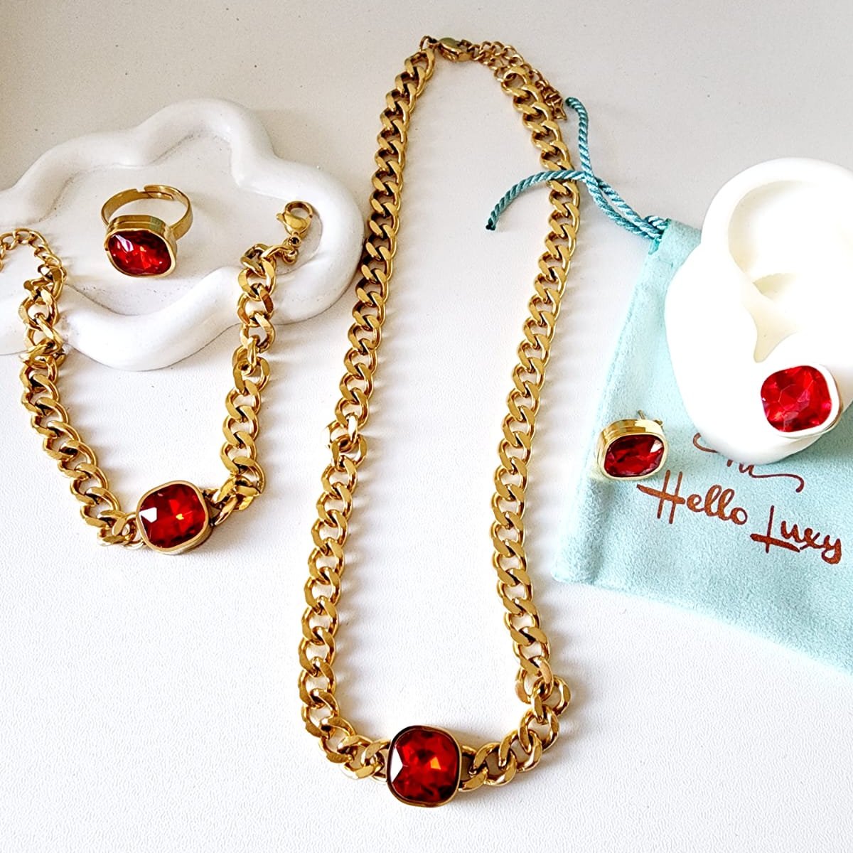 Golden Heart Crystal Necklace, Sparkle set, red Crystal Jewelry, red Necklace, Red Fine Jewelry, Luxury sparkle silver necklace, elegant link necklace, elegant pearls necklace, gift for women, jewelry necklace for women, christmas gift for women, mom gift ideas, mothers day gift, gift for wife, pearls necklace, pearls jewelry