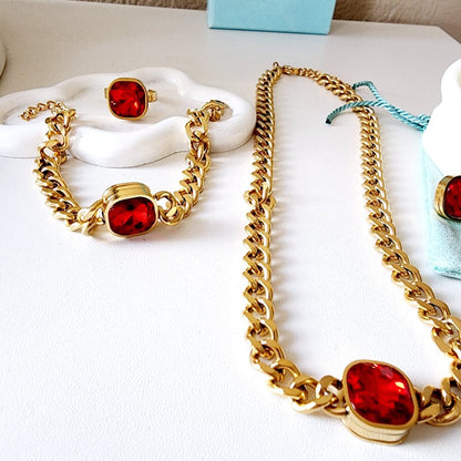 Golden Heart Crystal Necklace, Sparkle set, red Crystal Jewelry, red Necklace, Red Fine Jewelry, Luxury sparkle silver necklace, elegant link necklace, elegant pearls necklace, gift for women, jewelry necklace for women, christmas gift for women, mom gift ideas, mothers day gift, gift for wife, pearls necklace, pearls jewelry