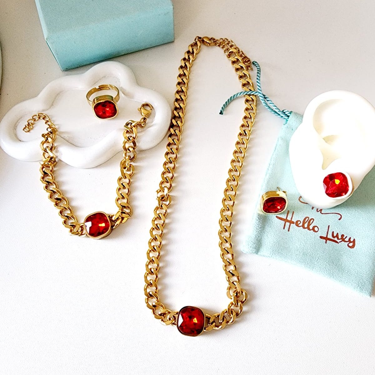 Golden Heart Crystal Necklace, Sparkle set, red Crystal Jewelry, red Necklace, Red Fine Jewelry, Luxury sparkle silver necklace, elegant link necklace, elegant pearls necklace, gift for women, jewelry necklace for women, christmas gift for women, mom gift ideas, mothers day gift, gift for wife, pearls necklace, pearls jewelry