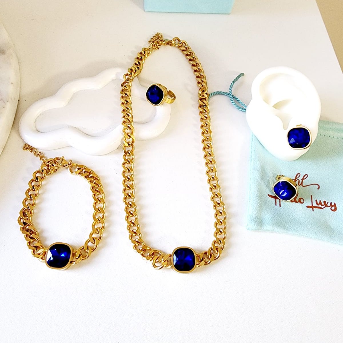 Golden Square Crystal Necklace, Sparkle set, blue Crystal Jewelry, royal blue Necklace, dark blue Fine Jewelry, Luxury sparkle silver necklace, elegant link necklace, elegant pearls necklace, gift for women, jewelry necklace for women, christmas gift for women, mom gift ideas, mothers day gift, gift for wife, pearls necklace, pearls jewelry