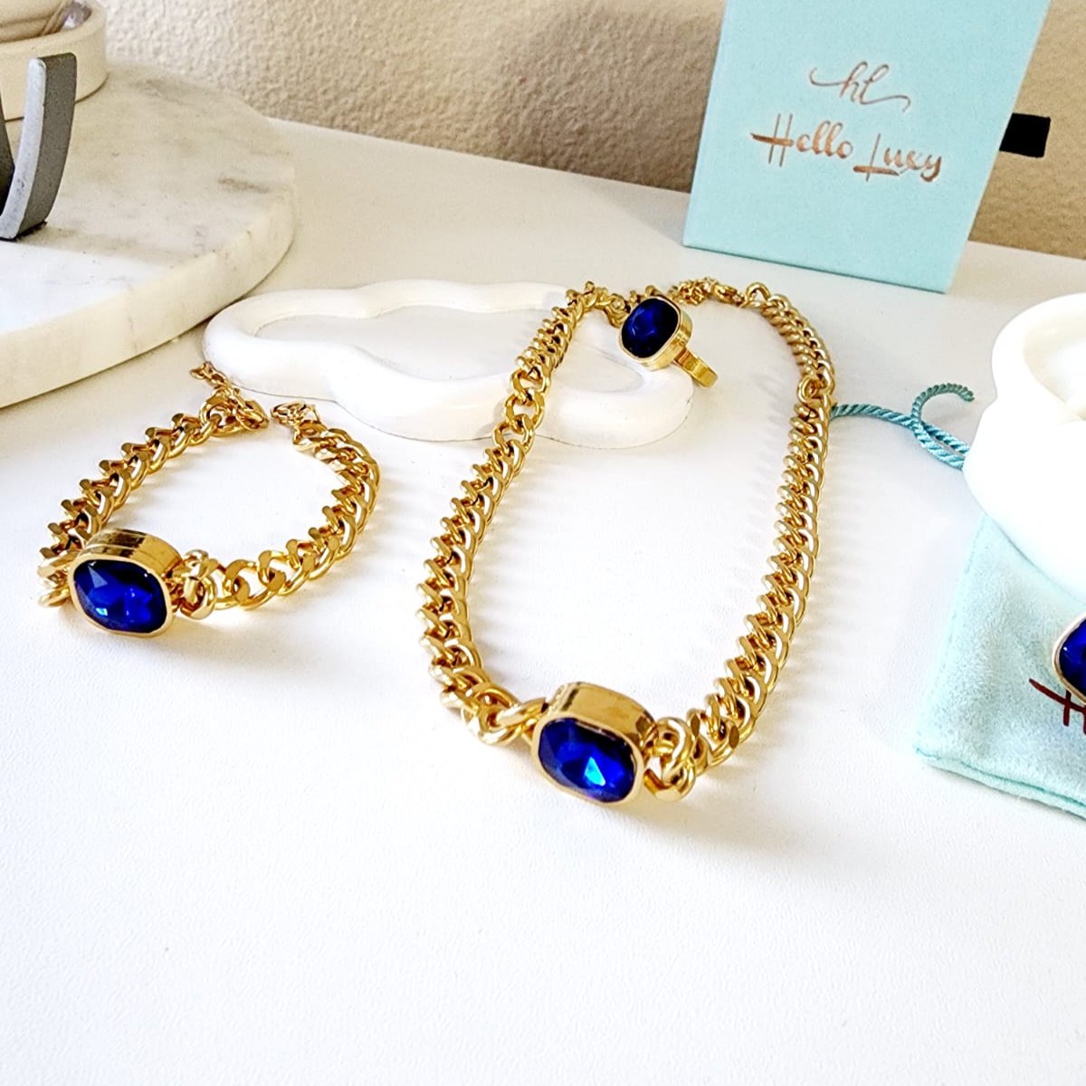 Golden Square Crystal Necklace, Sparkle set, blue Crystal Jewelry, royal blue Necklace, dark blue Fine Jewelry, Luxury sparkle silver necklace, elegant link necklace, elegant pearls necklace, gift for women, jewelry necklace for women, christmas gift for women, mom gift ideas, mothers day gift, gift for wife, pearls necklace, pearls jewelry