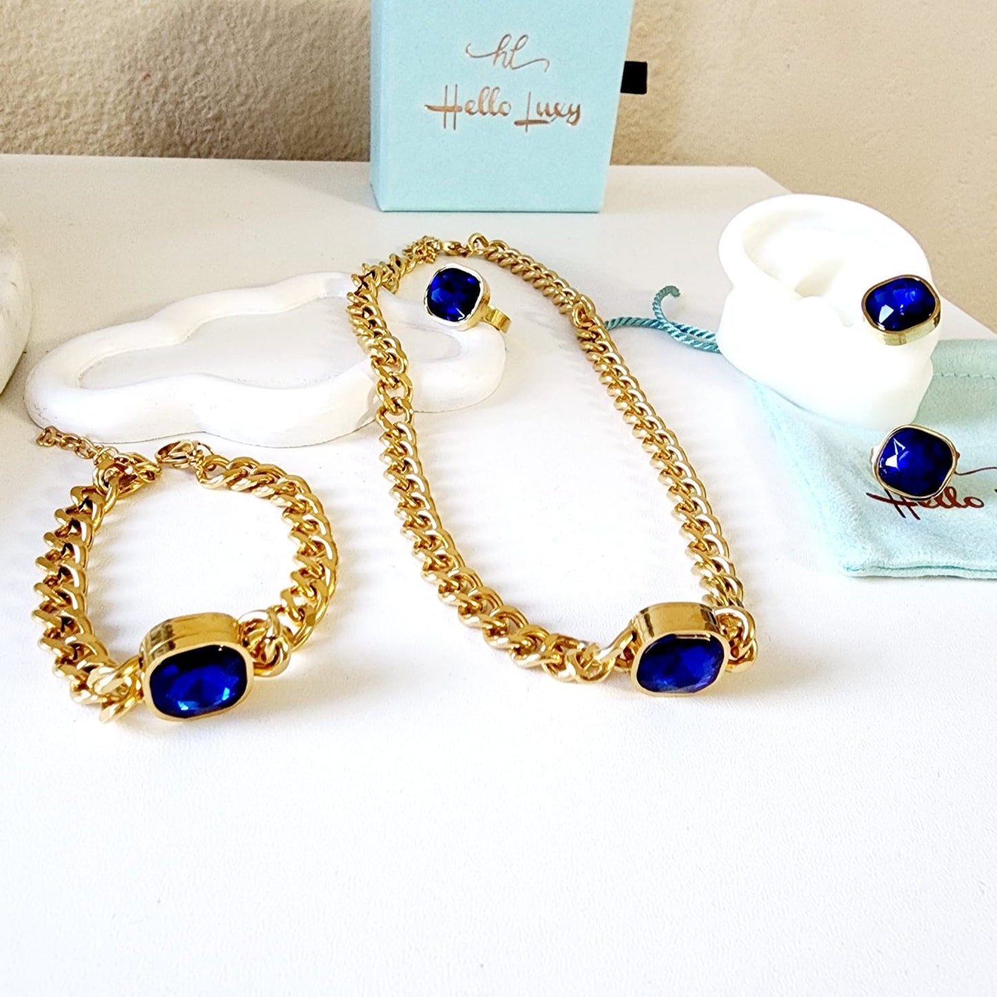 Golden Square Crystal Necklace, Sparkle set, blue Crystal Jewelry, royal blue Necklace, dark blue Fine Jewelry, Luxury sparkle silver necklace, elegant link necklace, elegant pearls necklace, gift for women, jewelry necklace for women, christmas gift for women, mom gift ideas, mothers day gift, gift for wife, pearls necklace, pearls jewelry