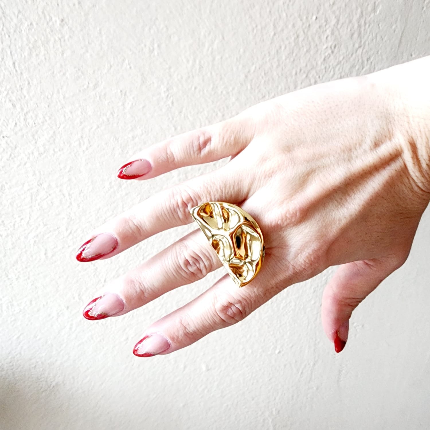 Geometric ring and earrings, bold moon ring and earrings, chunky ring and earrings, texture gold ring and earrings, Texture gold jewelry - Steel Stainless Steel bold golden ring and earring, gold Geometric abstract ring and earrings, Gold Geometric bold ring and earrings, water resistant jewelry, waterproof jewelry