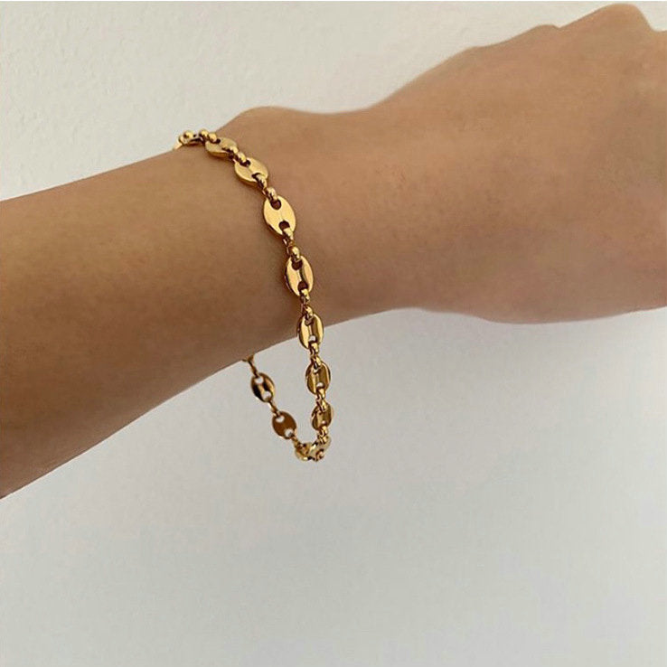 Coffee Bean Bracelet, 24K Gold Filled Jewelry, Chunky Chain Bracelet, Coffee Lover Gift, Sailor's Clasp Bracelet, high quality Halloween Gift for Women