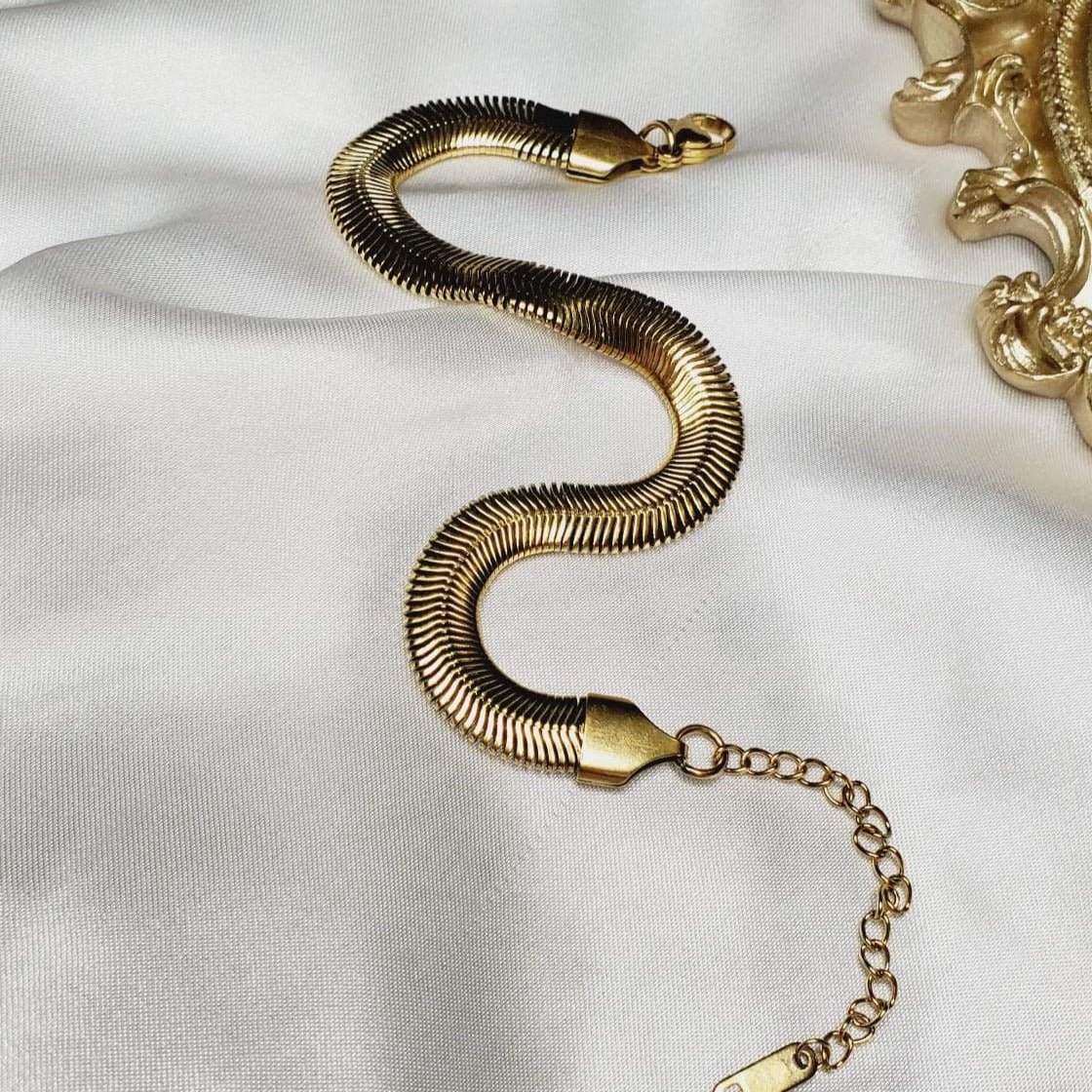 Mens Gold Flat Snake Chain - Gold Snake Necklace Chain