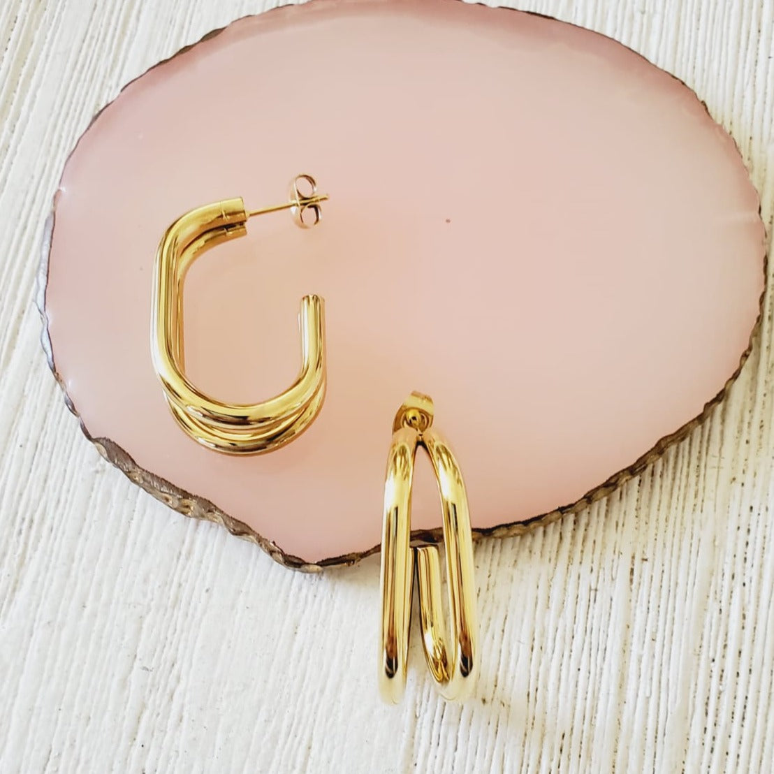 chunky earrings, thick gold hoop, gold hoop earrings, chunky gold hoop, hypoallergenic hoops, gold hoop earring, chunky hoops, small hoop earring, helloluxyjewelry, hoop earrings, croissant earrings, croissant hoops, gold filled hoops, twisted curved hoop, cuban rings, bold earrings, 18k gold earrings, water resistant earrings