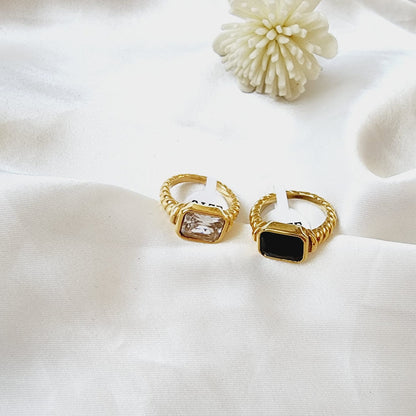 Inlaid Zircon Ring, Crystal Ring, White Crystal Ring, Black Crystal Ring, Vintage ring, valentines gifts, french twisted ring, Twist Crystal ring, Tarnish free ring, timeless gold ring, waterproof ring, Classical Simple Plain Stacking ring, anti turn green ring, dainty ring, 18k gold plated ring, vintage gold ring, classy gold ring, timeless jewelry, promise jewelry, Water Resistant Jewelry, Water Resistant, sweat resistant jewelry, water resistance jewelry, minimalist jewelry, minimalist ring